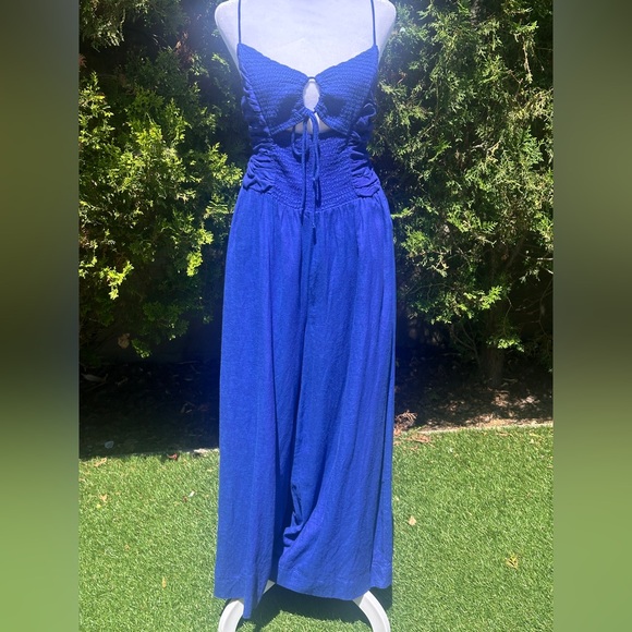 Free People Pants - Free People Navy Blue Chiara Halter Jumpsuit/Playsuit with Wide-Leg Design